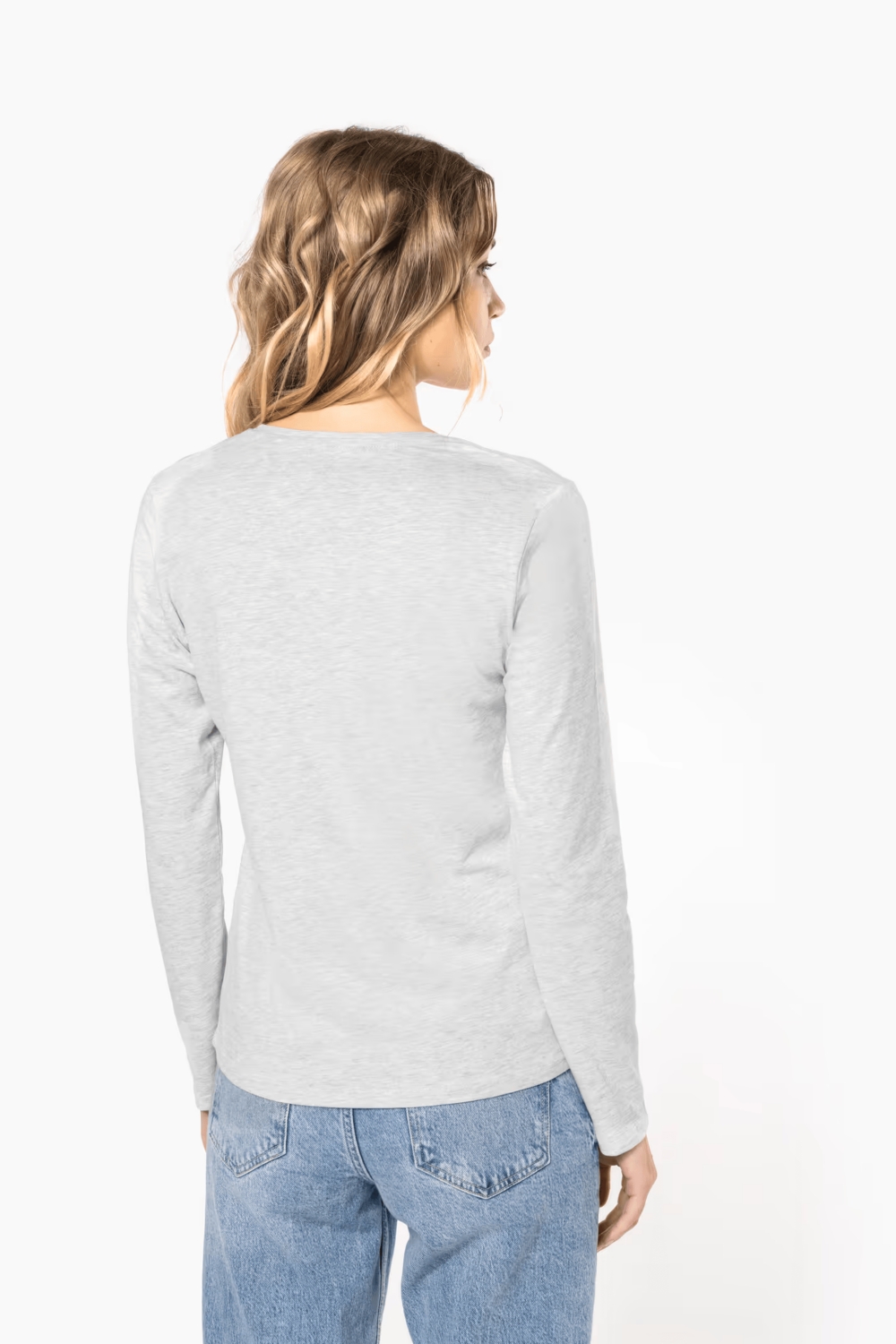 T-shirt coton femme K383C col rond manches longues gris chiné TopTex