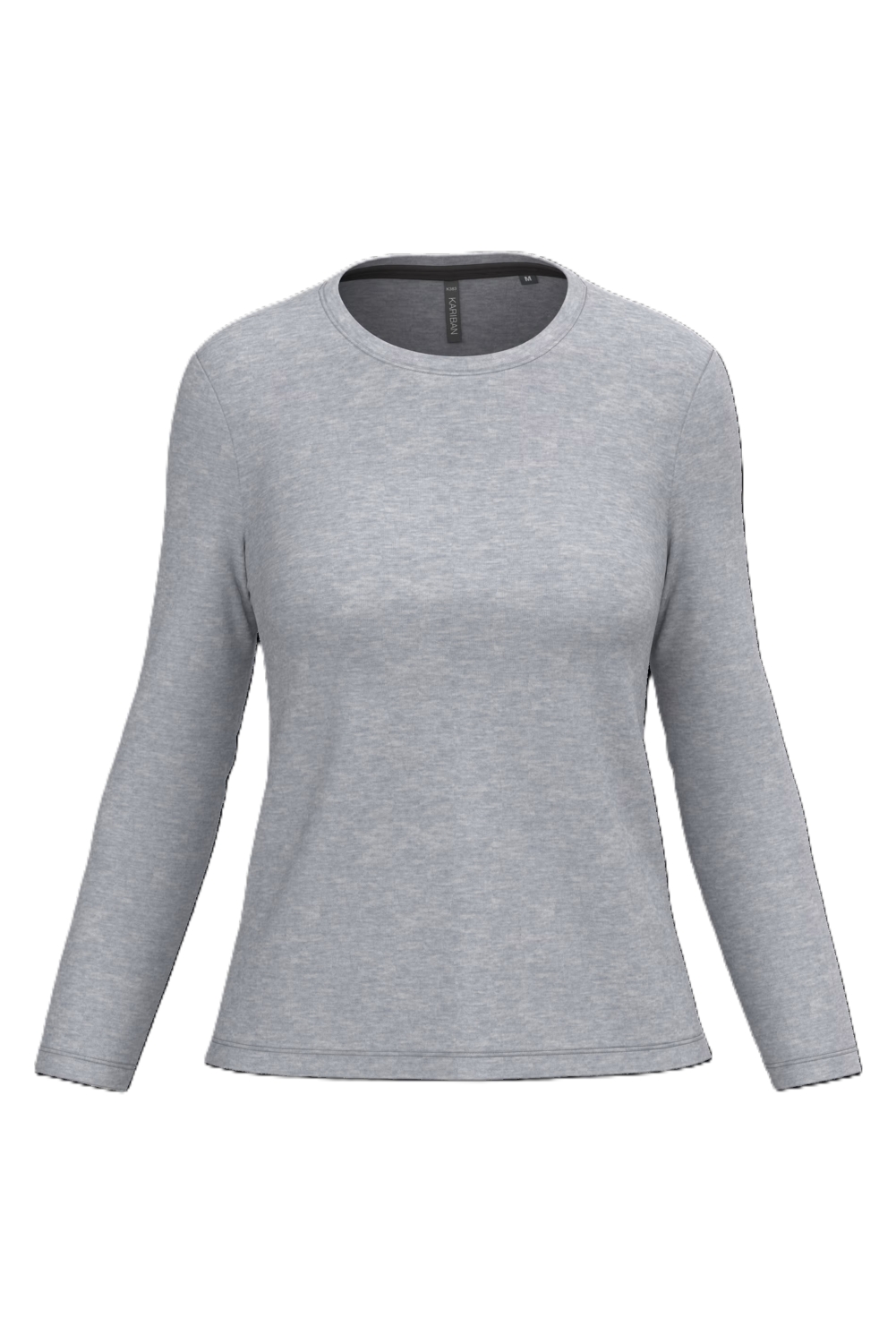 T-shirt coton femme K383C col rond manches longues gris chiné