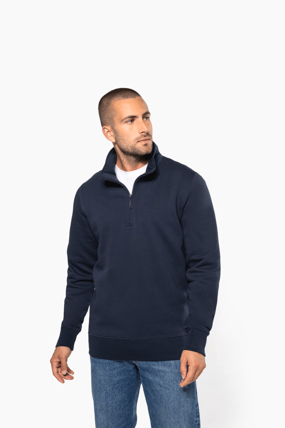 Sweat-shirt coton polyester homme K487 col zippé marine TopTex