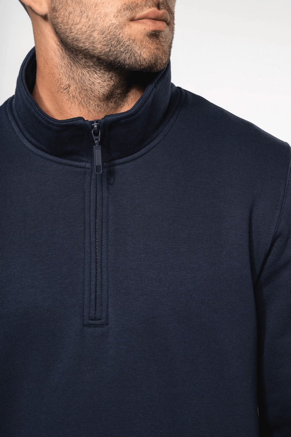 Sweat-shirt coton polyester homme K487 col zippé marine TopTex