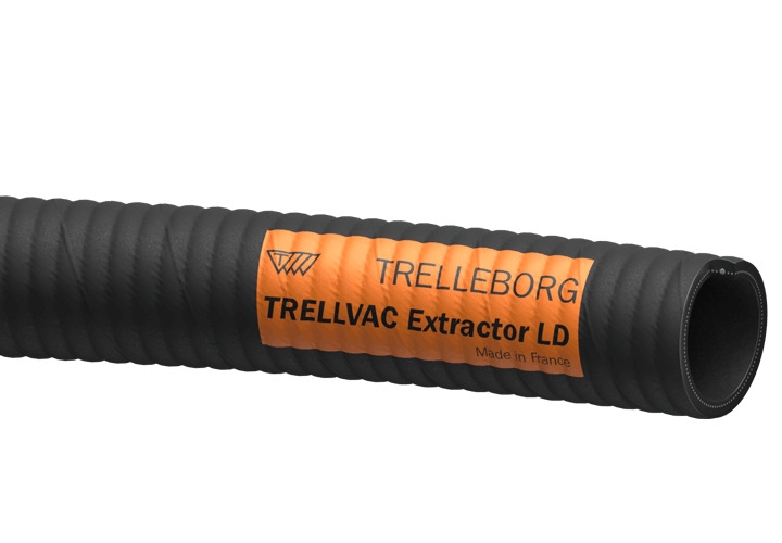Tuyau Trellvac Extractor LD revêtement SBR NR aspect ondulé noir bande orange Trelleborg