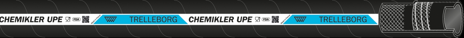 Tuyau Chemikler UPE revêtement EPDM aspect grain toilé noir bande blanche et bleu Trelleborg