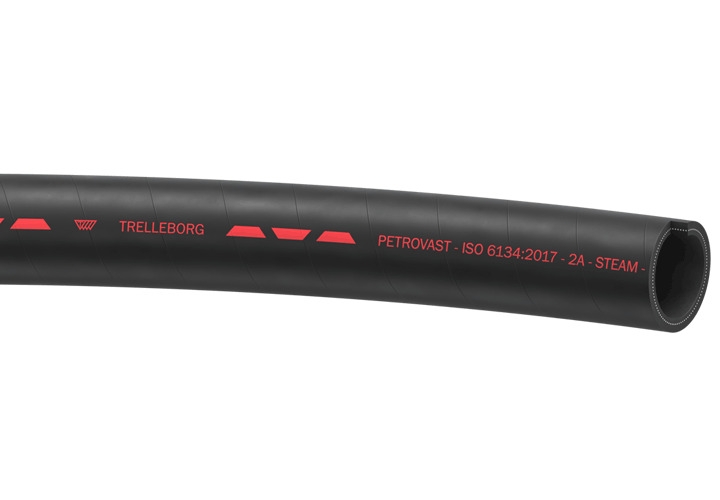 Tuyau Petrovast revêtement EPDM aspect grain toilé noir marquage rouge Trelleborg