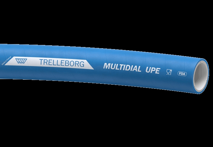 Tuyau Multidial UPE revêtement EPDM aspect grain toilé bleu marquage blanc Trelleborg