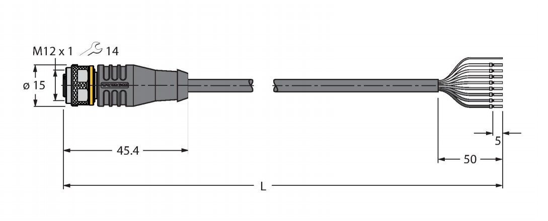  Câble d'actuateur et de détecteur / PUR 5m connecteur femelle M12 droit 8 pôles 