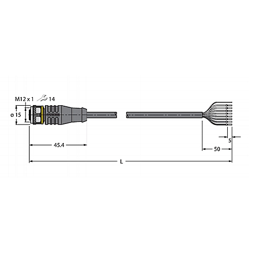 Câble d'actuateur et de détecteur / PUR 5m connecteur femelle M12 droit 8 pôles Turck Banner