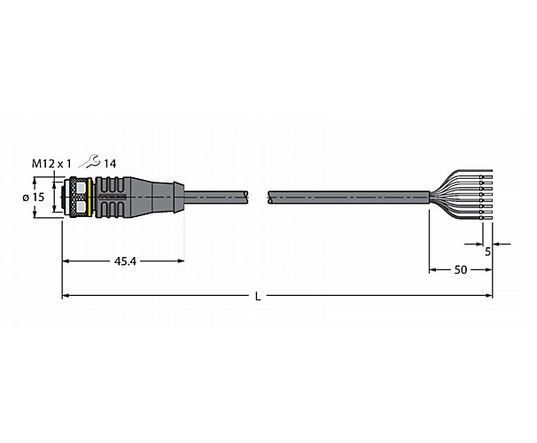 Câble d'actuateur et de détecteur / PUR 5m connecteur femelle M12 droit 8 pôles Turck Banner