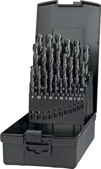 Coffret de 25 forets HSS queue à 3 méplats Diam 1 à 13 mm