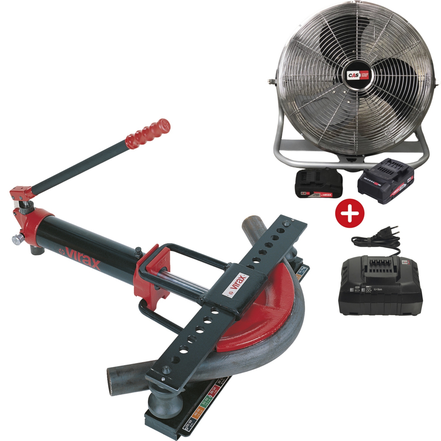 Cintreuse hydraulique manuelle N°2 + Chargeur 240 V + Batterie Li-Ion Power CAS 18 V 2 Ah + Ventilateur offert Virax