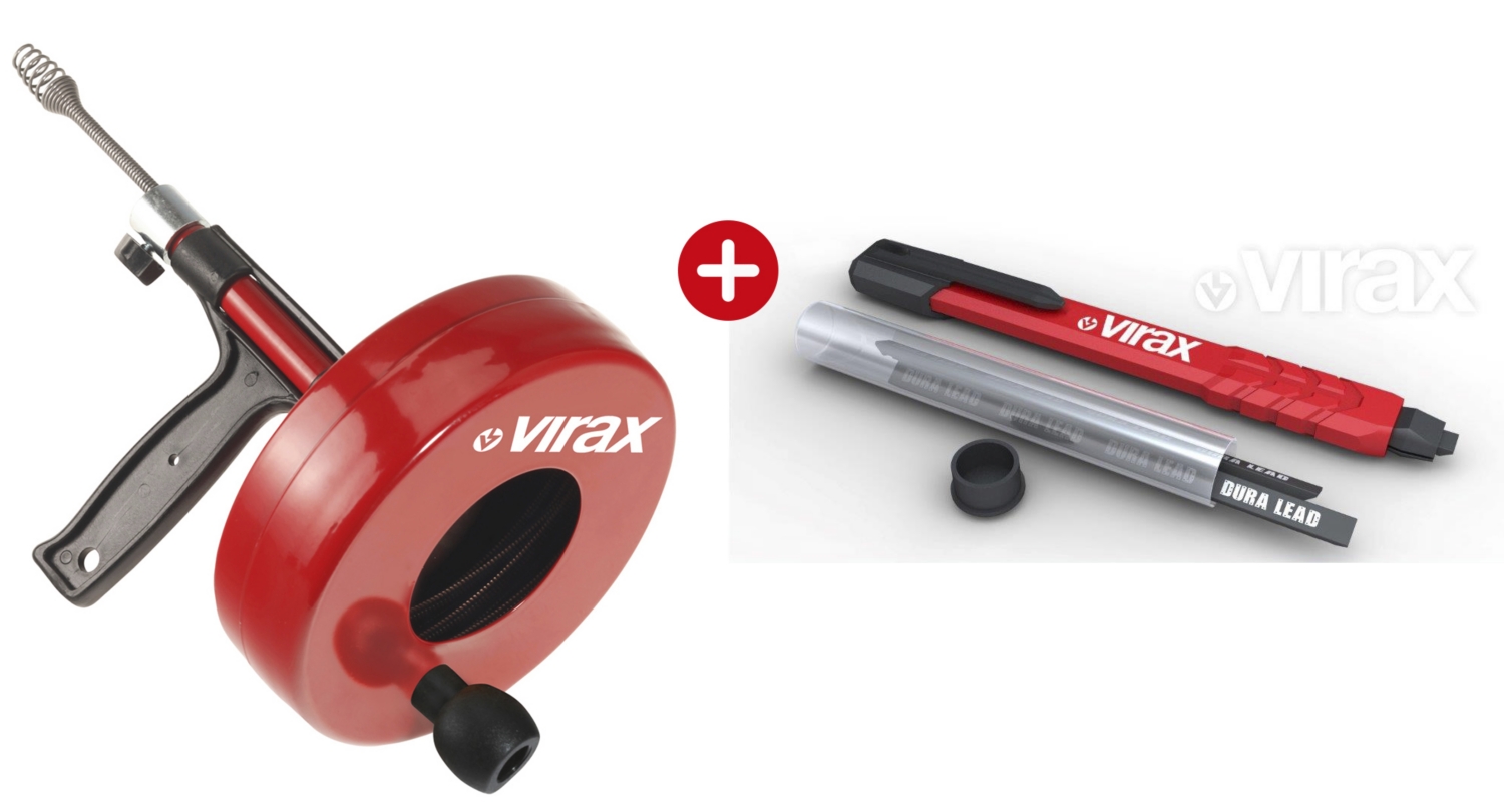 Déboucheur manuel à tambour + Crayon de chantier à mine rechargeable Virax