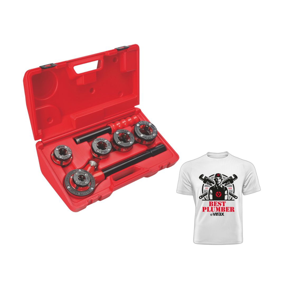 Filière manuelle à têtes interchangeables 1363 BSPT droite + T Shirt Best Plumber XXL