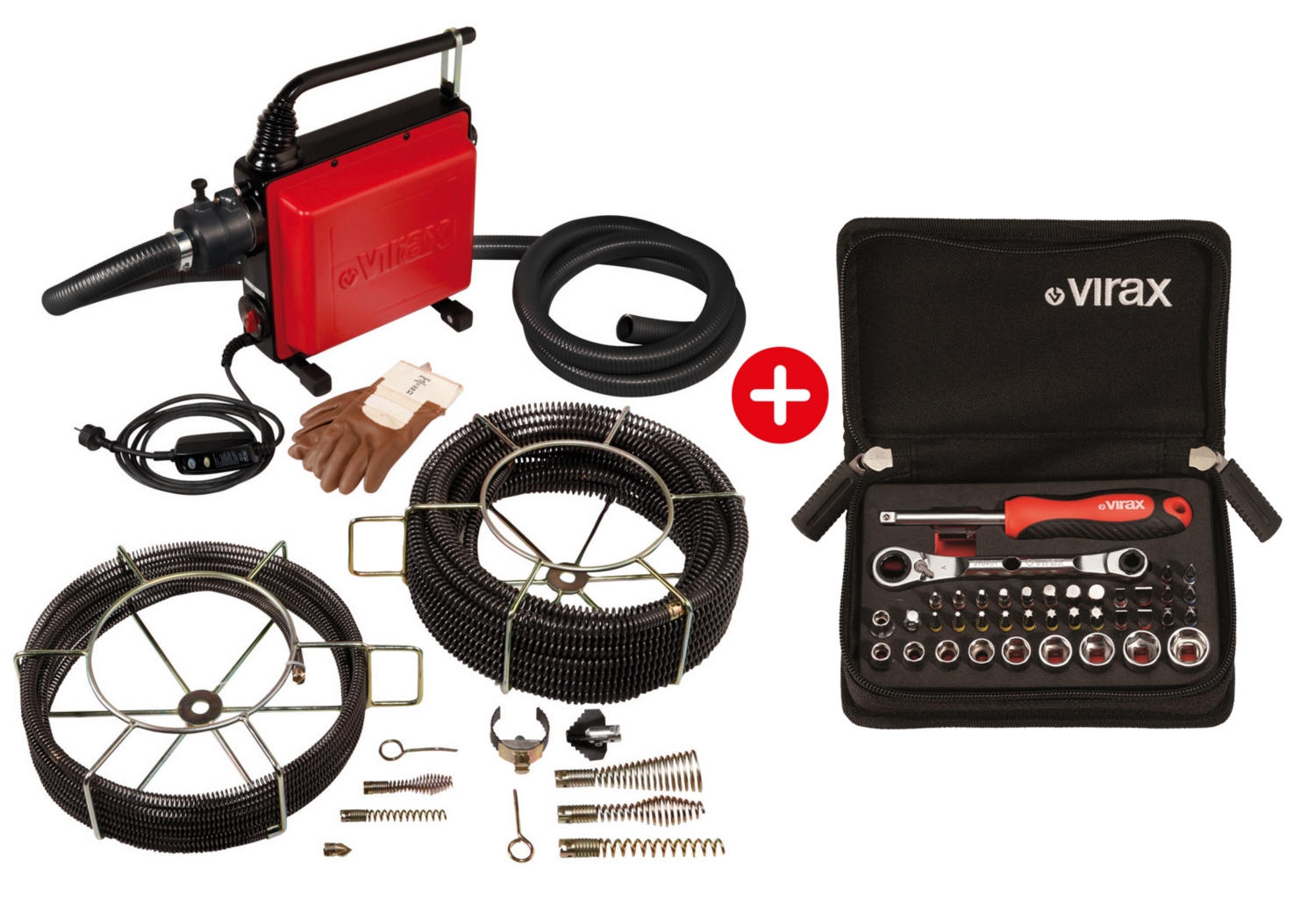 Déboucheur électrique à sections de câble VAL 96QC + Coffret 41 outils douilles et embouts Virax