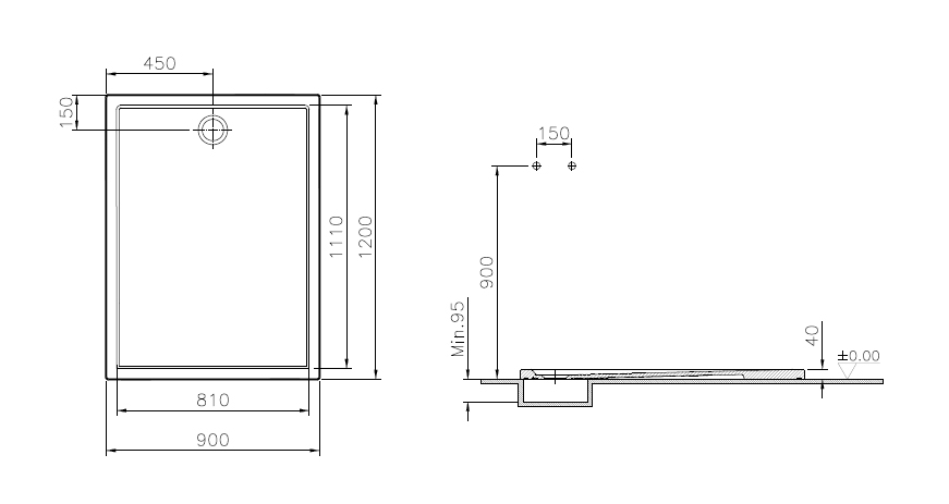 Receveur Belo II ultra-plat rectangulaire à poser ou à encastrer Aquance