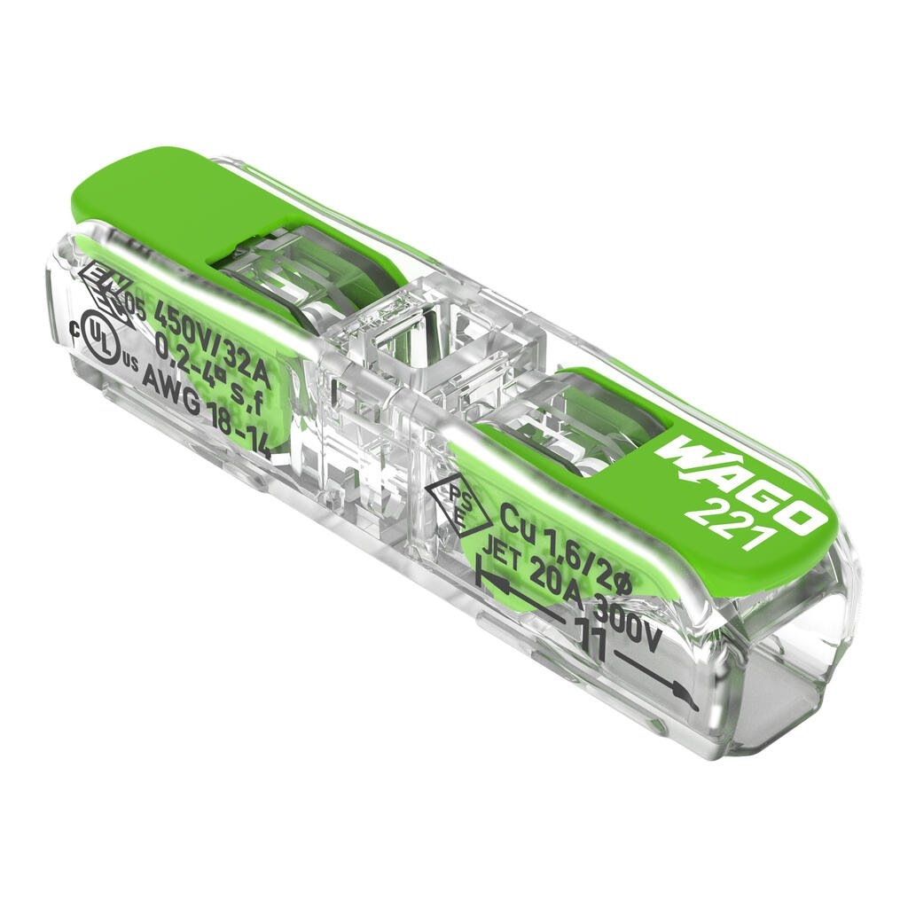 Borne de connexion 221 gamme verte à levier Inline - max 4 mm²