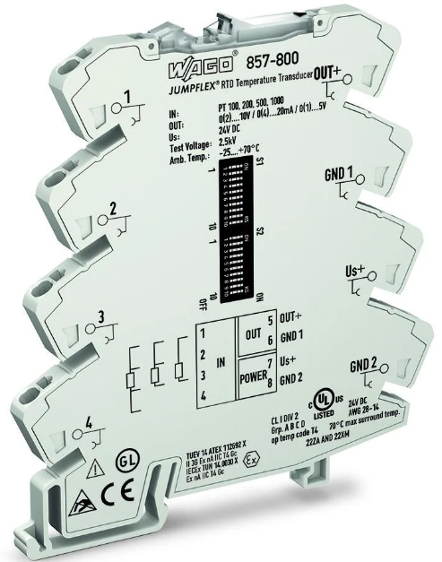 Convertisseur de mesure de température pour sondes RTD Wago