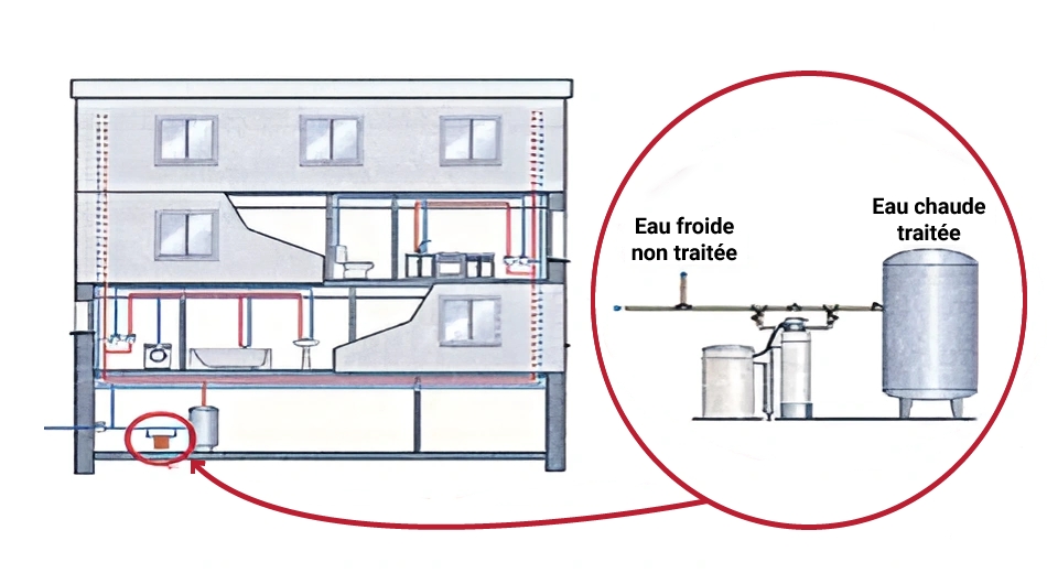 Installation collective adoucisseur d'eau