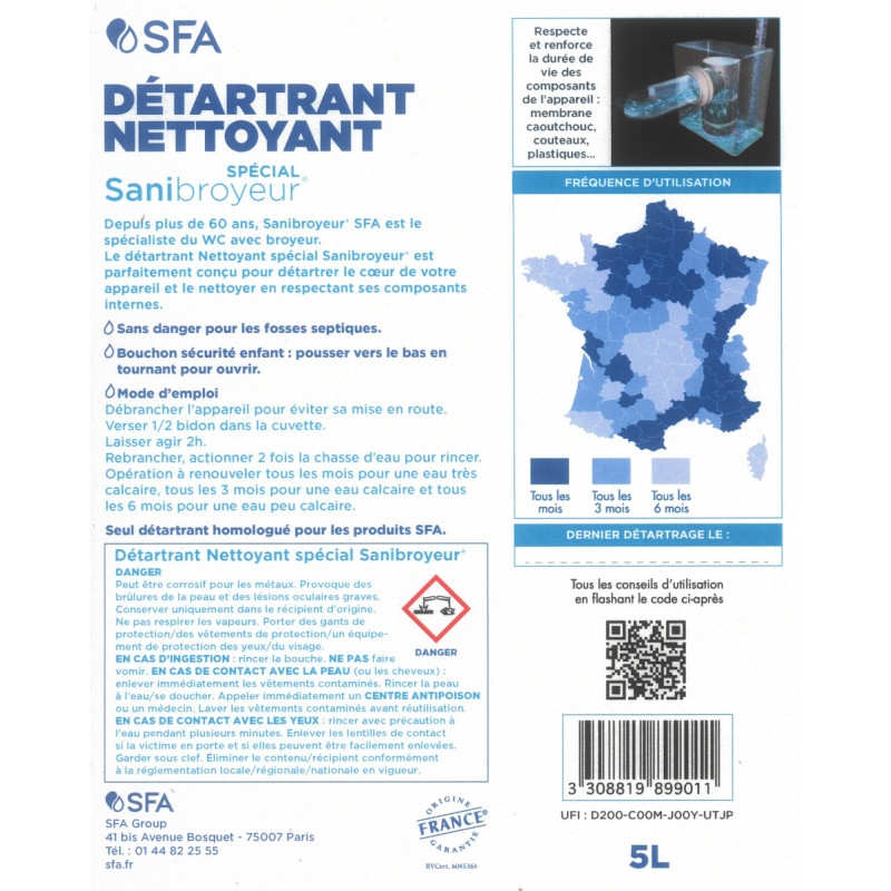 Détartrant nettoyant Spécial Sanibroyeur SFA