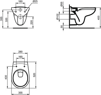 Cuvette WC suspendue Ulysse - Sans bride Porcher