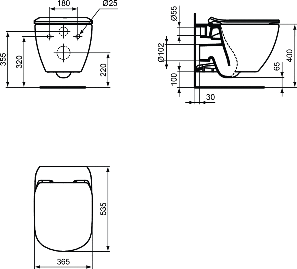 Pack cuvette WC suspendue Tesi Aquablade® Ideal Standard