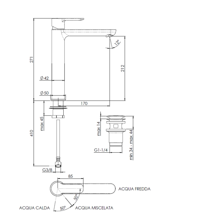 Mitigeur lavabo réhaussé Kali Aquance