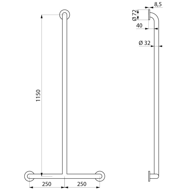 Barre de maintien en T Basic époxy blanc 35440W Delabie