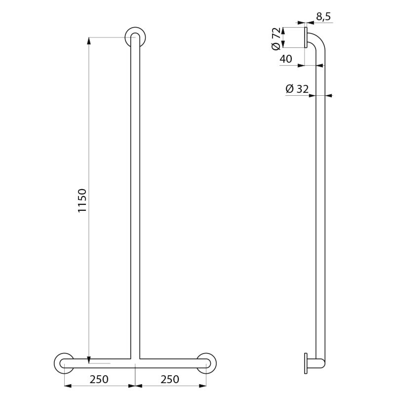 Barre de maintien en T Inox poli brillant UltraPolish 5440P2 Delabie