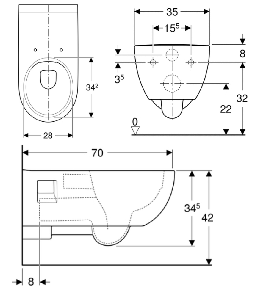 Cuvette WC suspendue rallongée Renova semi-carénée Rimfree® Geberit