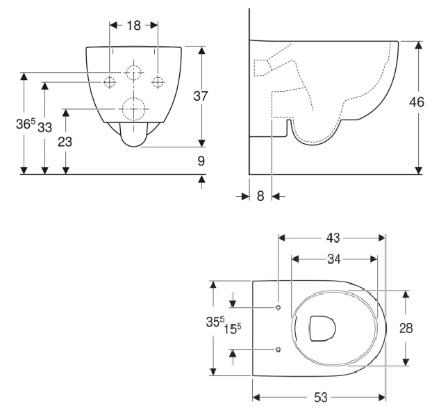 Cuvette WC suspendue Renova Comfort surélevé caréné Rimfree® Geberit
