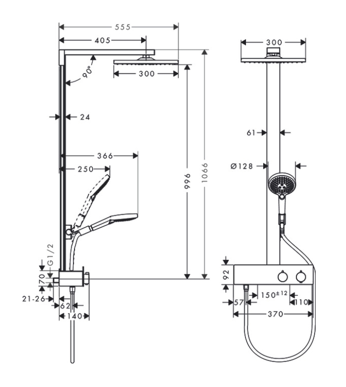 Colonne de douche thermostatique Raindance E 300 27361000 Hansgrohe