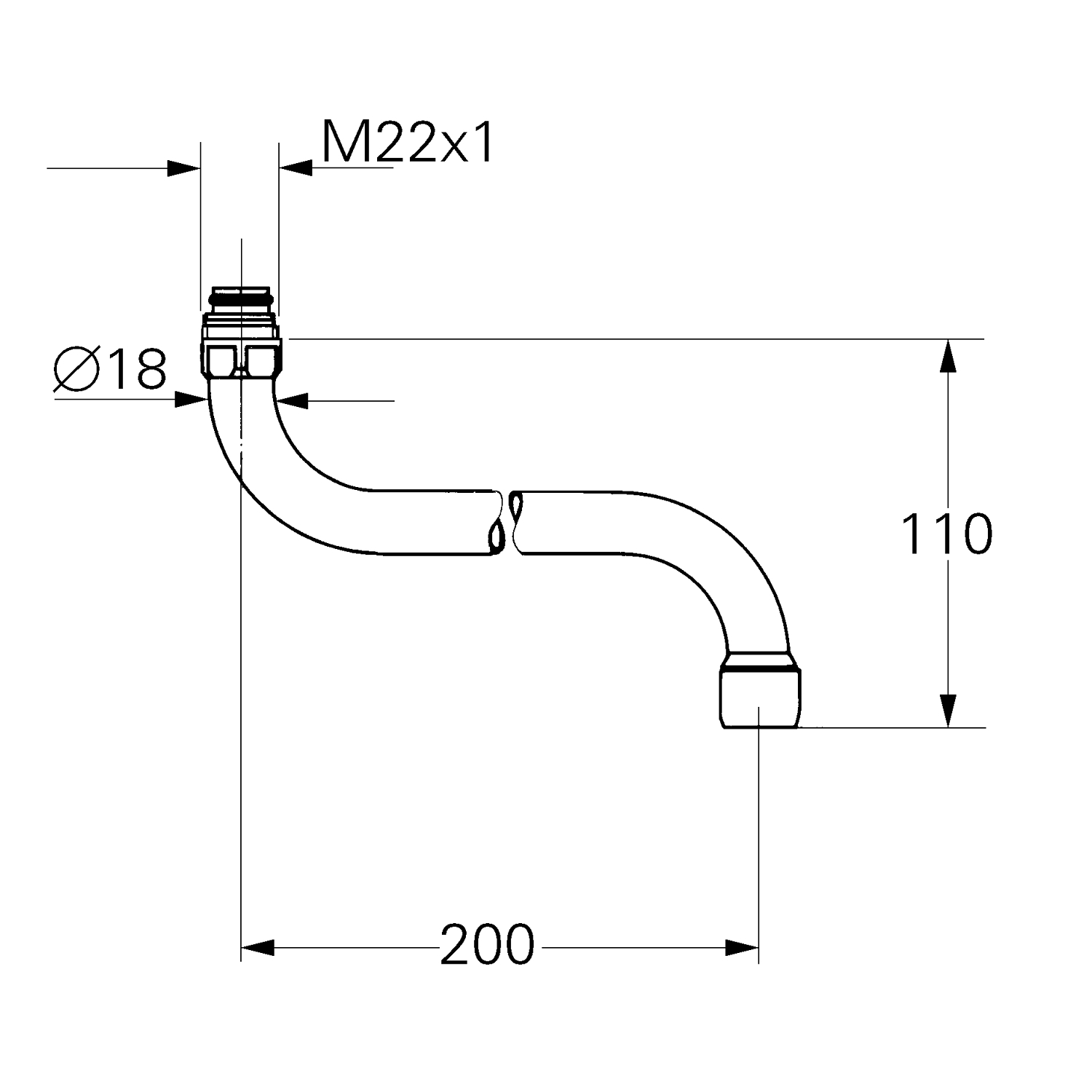 Bec horizontal mobile M22x1- Saillie 200 13051000 Grohe