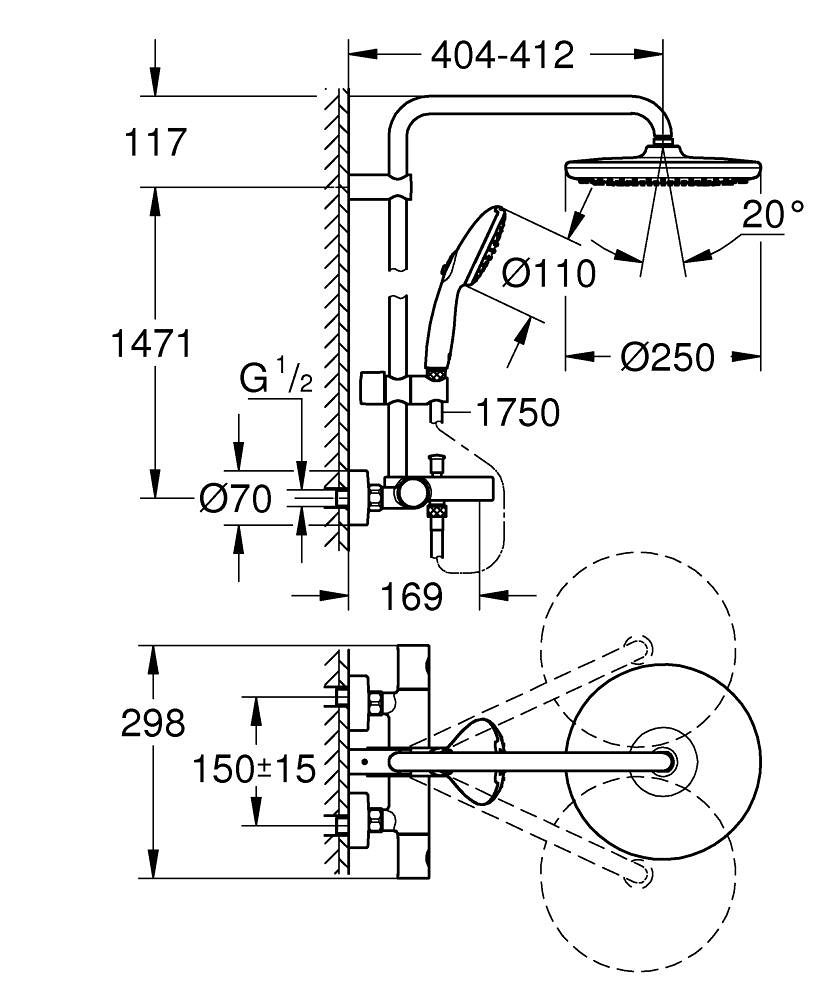 Colonne bain-douche thermostatique Tempesta System 250 Grohe