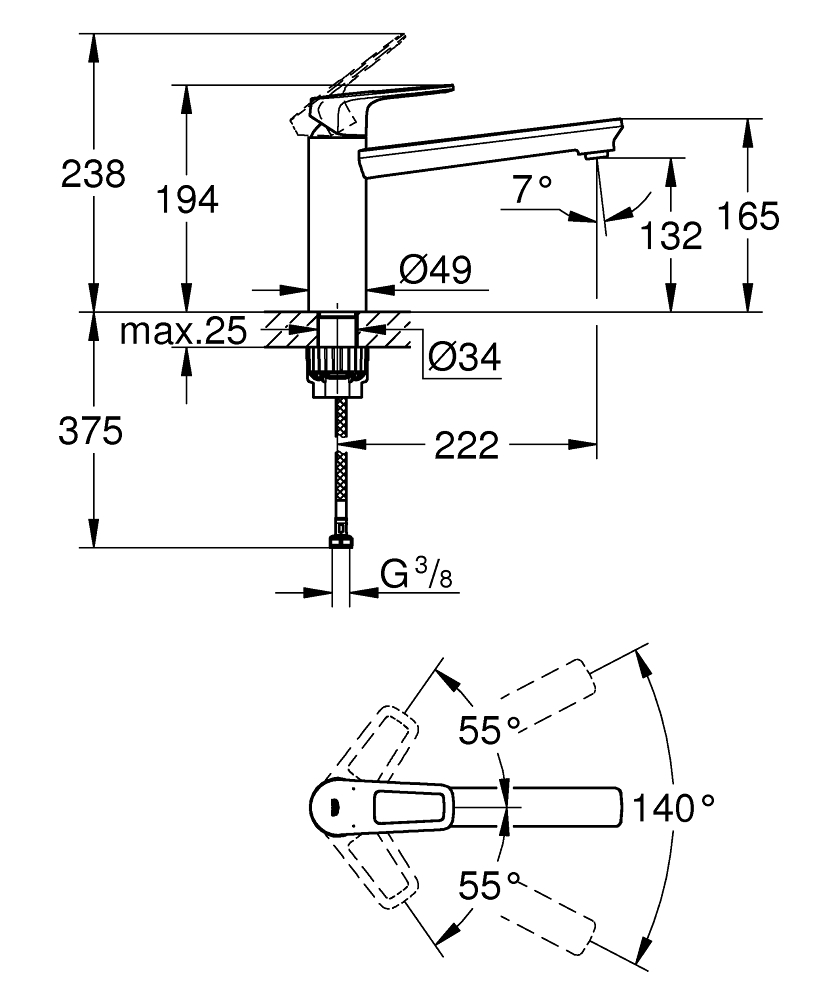 Mitigeur évier Bauloop - Bec medium 31706000 Grohe