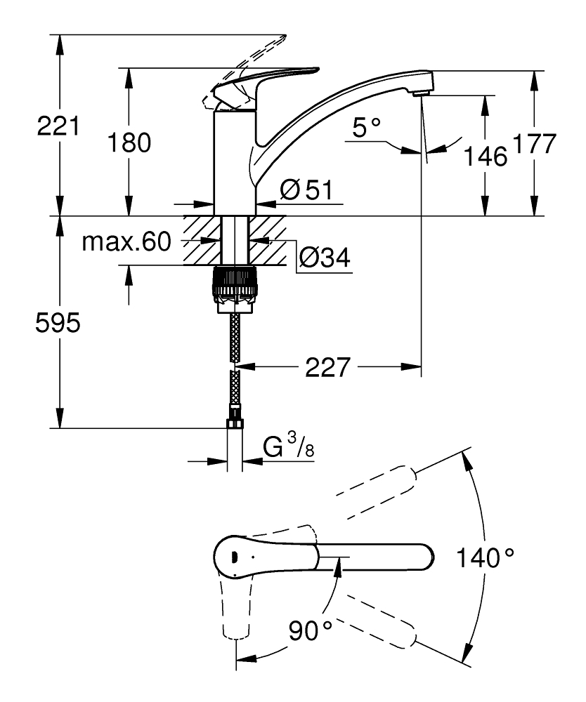 Mitigeur évier Eurosmart - Bec bas 32221003 Grohe