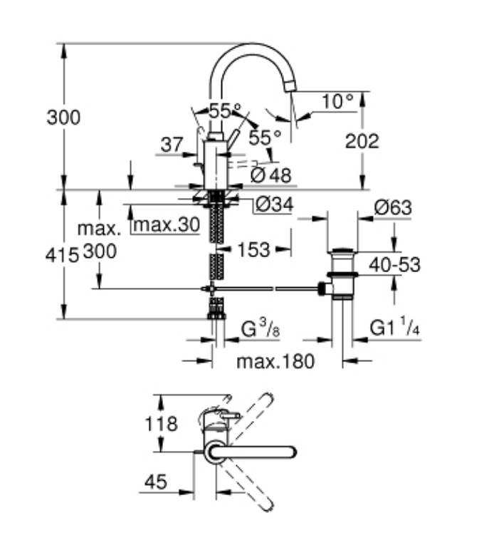 Mitigeur lavabo Concetto - Taille L 32629002 Grohe