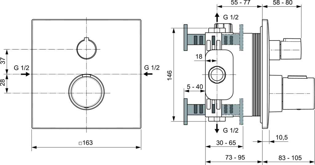 Façade thermostatique douche Ceratherm C100 A6956AA Ideal Standard