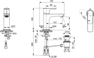 Mitigeur lavabo Connect Air CH3 A7008AA Ideal Standard