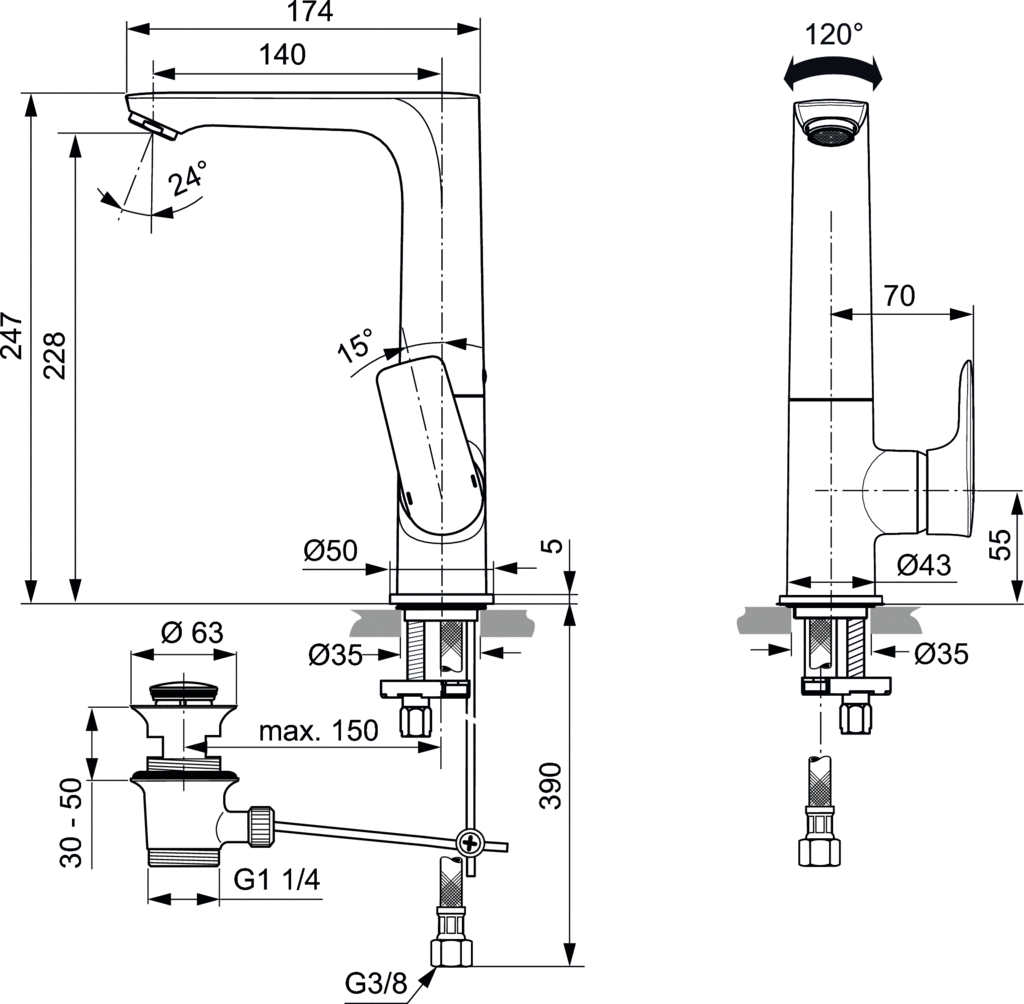 Mitigeur lavabo Connect Air A7020AA Ideal Standard