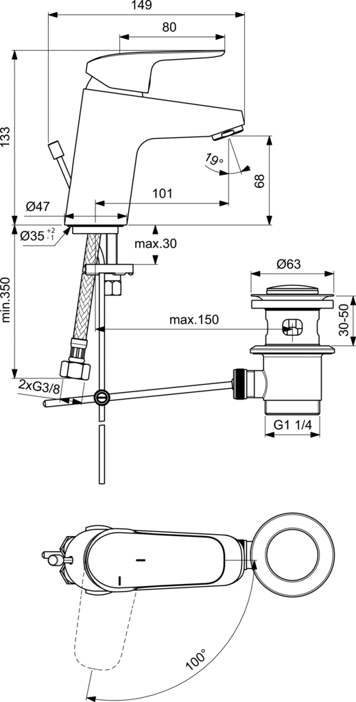 Mitigeur lavabo Okyris Ch3 D0571AA Porcher