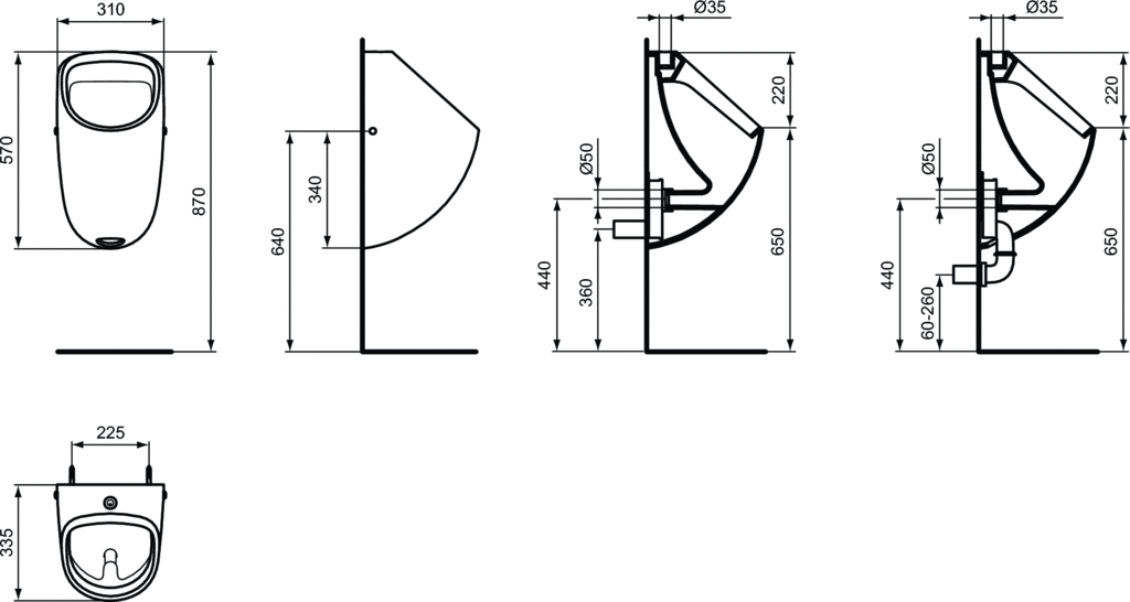 Urinoir Axif avec alimentation apparente E570601 Porcher