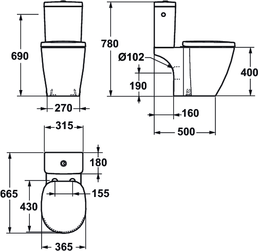 Pack WC à poser complet Connect Cube - Sortie horizontale E717001 Ideal Standard