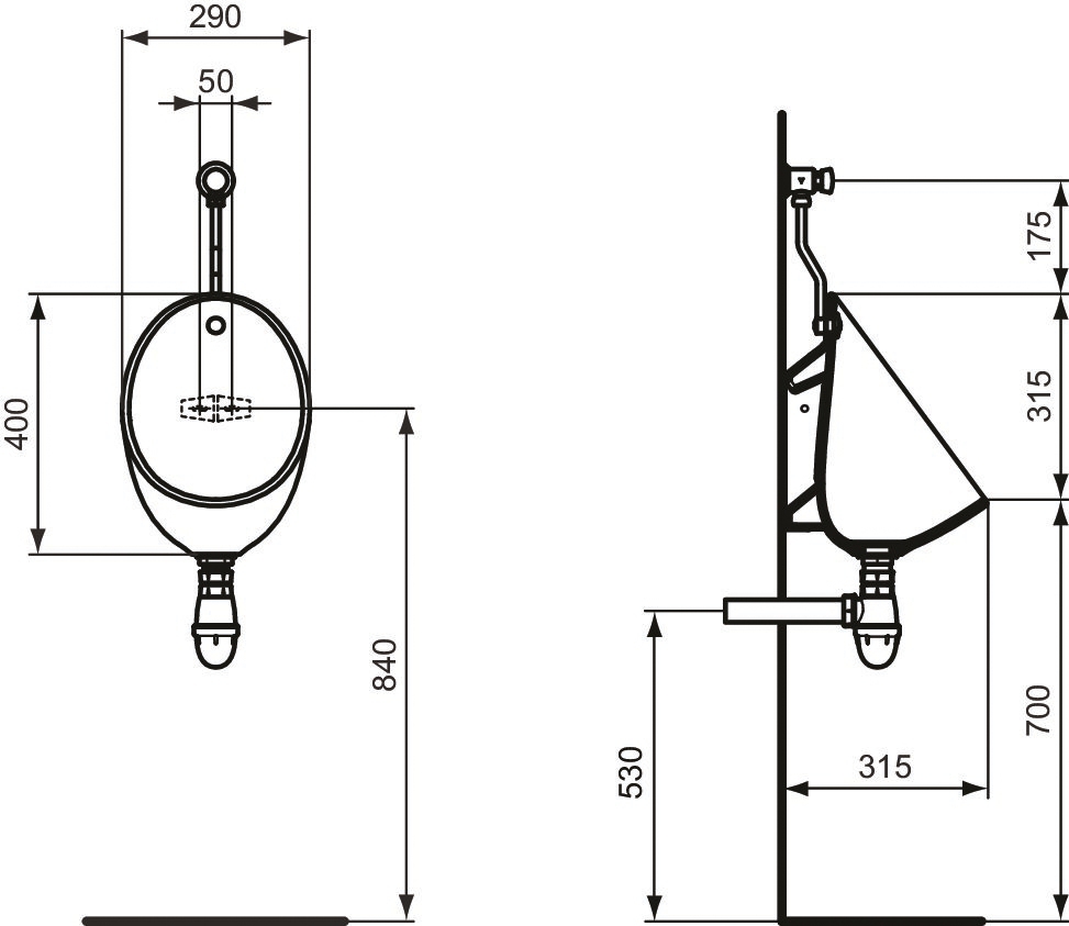 Pack urinoir Applique coudé Porcher