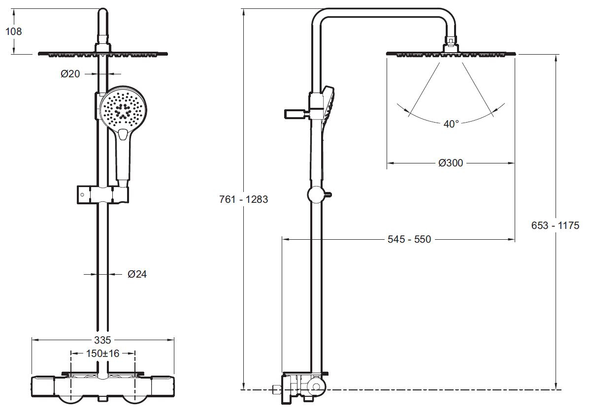 Colonne de douche thermostatique Métro Ø 300 mm Jacob Delafon