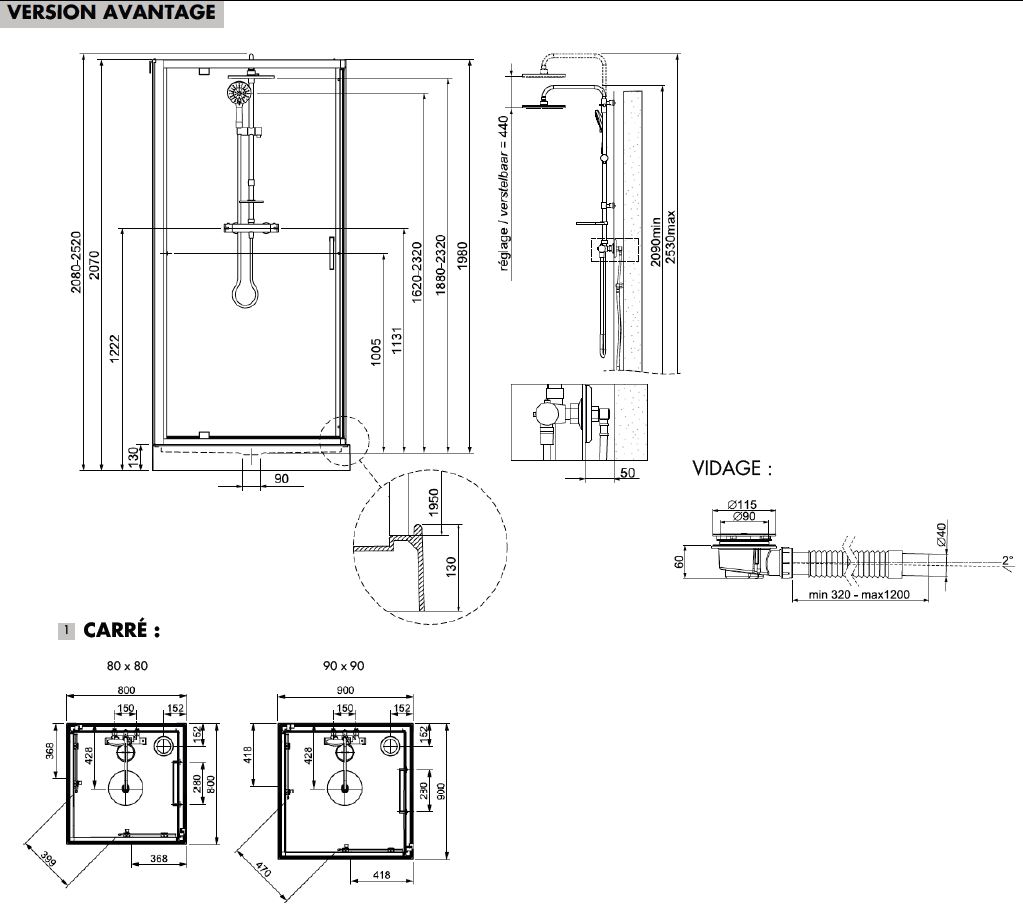 Cabine de douche Kara 2 Avantage carrée portes coulissantes d'angle - Fond blanc Leda